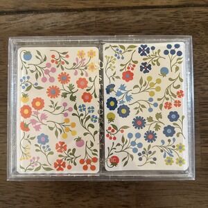 Hoyle Double Deck Plastic Playing Cards Flower Floral Print Glitter Case